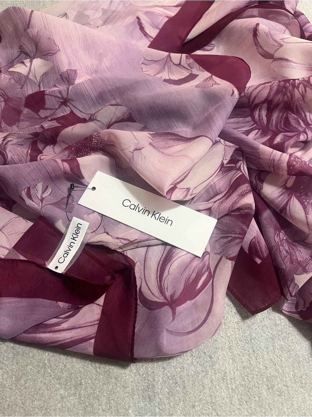 Calvin Klein Pink and Burgundy Floral Scarf